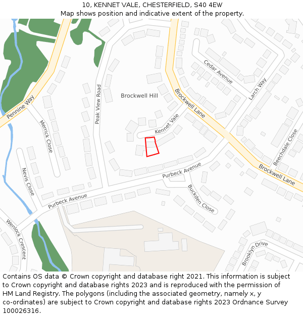 10, KENNET VALE, CHESTERFIELD, S40 4EW: Location map and indicative extent of plot