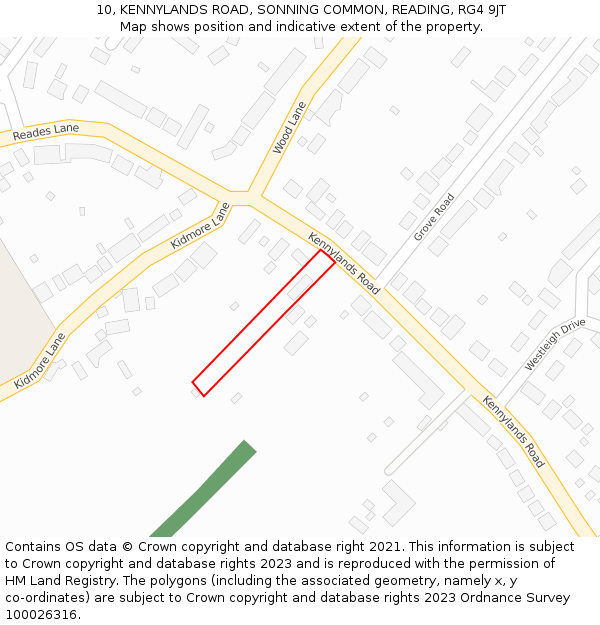 10, KENNYLANDS ROAD, SONNING COMMON, READING, RG4 9JT: Location map and indicative extent of plot