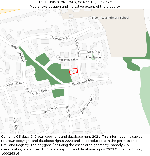 10, KENSINGTON ROAD, COALVILLE, LE67 4PG: Location map and indicative extent of plot