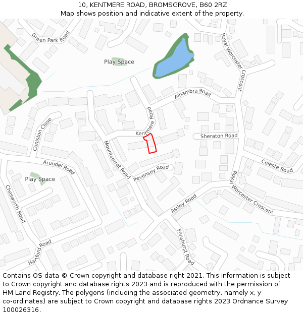 10, KENTMERE ROAD, BROMSGROVE, B60 2RZ: Location map and indicative extent of plot