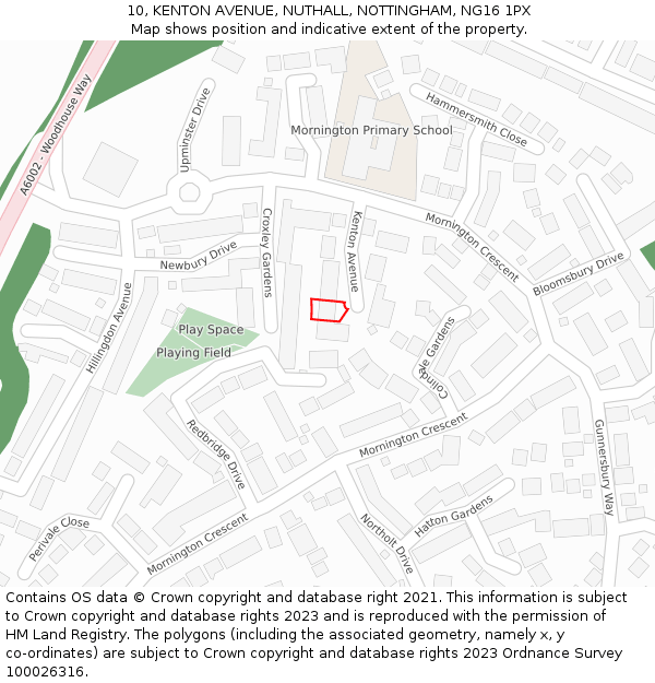 10, KENTON AVENUE, NUTHALL, NOTTINGHAM, NG16 1PX: Location map and indicative extent of plot