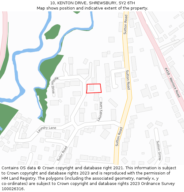 10, KENTON DRIVE, SHREWSBURY, SY2 6TH: Location map and indicative extent of plot