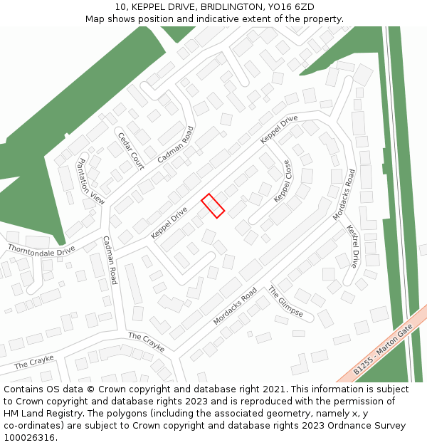 10, KEPPEL DRIVE, BRIDLINGTON, YO16 6ZD: Location map and indicative extent of plot