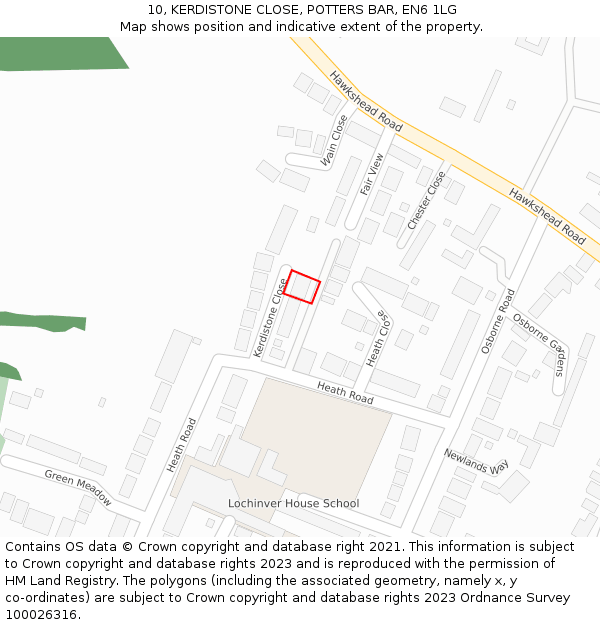 10, KERDISTONE CLOSE, POTTERS BAR, EN6 1LG: Location map and indicative extent of plot