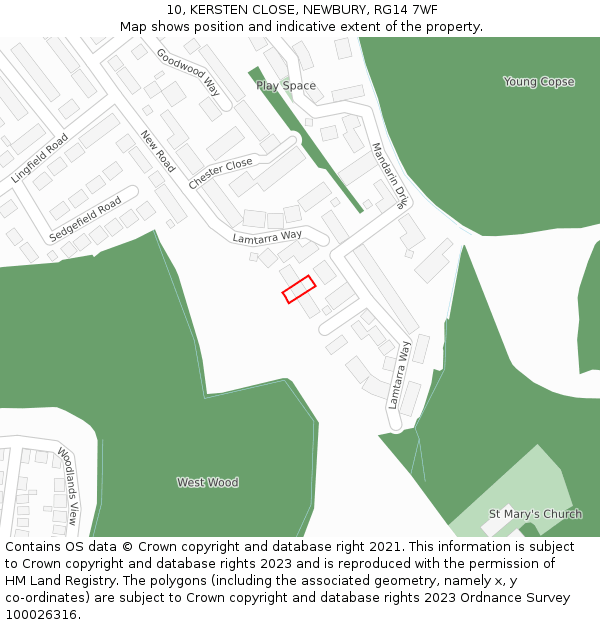 10, KERSTEN CLOSE, NEWBURY, RG14 7WF: Location map and indicative extent of plot