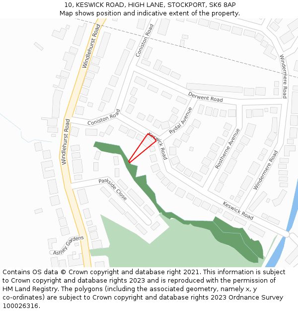 10, KESWICK ROAD, HIGH LANE, STOCKPORT, SK6 8AP: Location map and indicative extent of plot