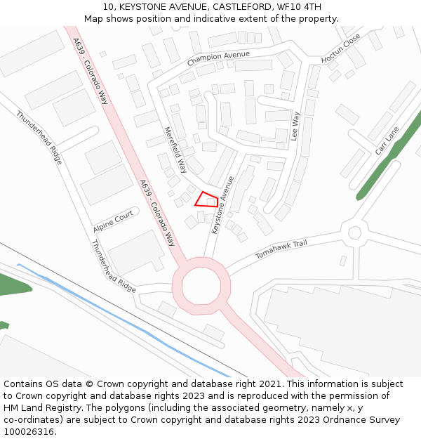 10, KEYSTONE AVENUE, CASTLEFORD, WF10 4TH: Location map and indicative extent of plot