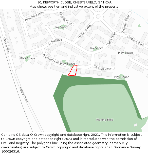 10, KIBWORTH CLOSE, CHESTERFIELD, S41 0XA: Location map and indicative extent of plot