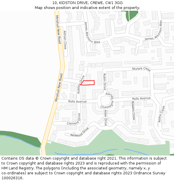 10, KIDSTON DRIVE, CREWE, CW1 3GG: Location map and indicative extent of plot