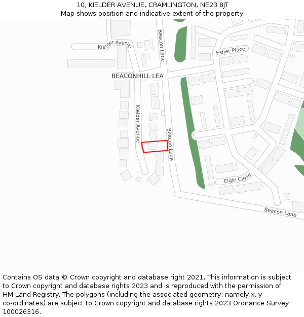 10, KIELDER AVENUE, CRAMLINGTON, NE23 8JT: Location map and indicative extent of plot