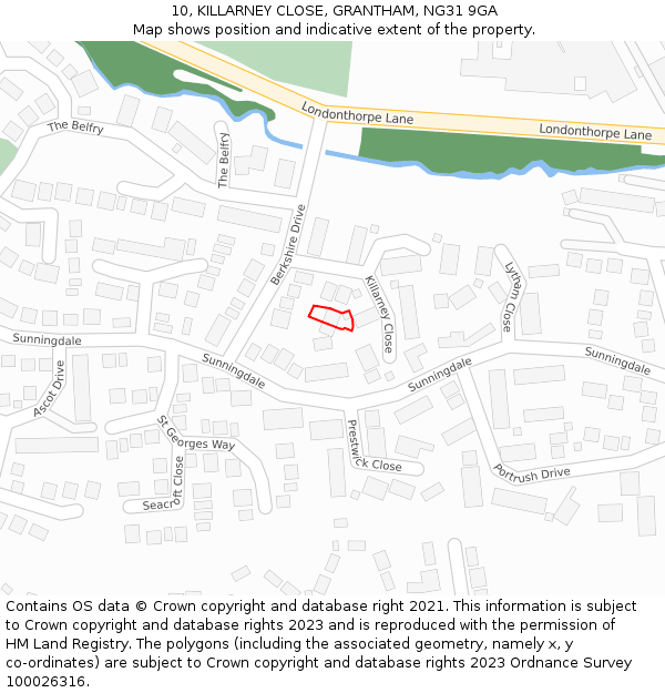 10, KILLARNEY CLOSE, GRANTHAM, NG31 9GA: Location map and indicative extent of plot