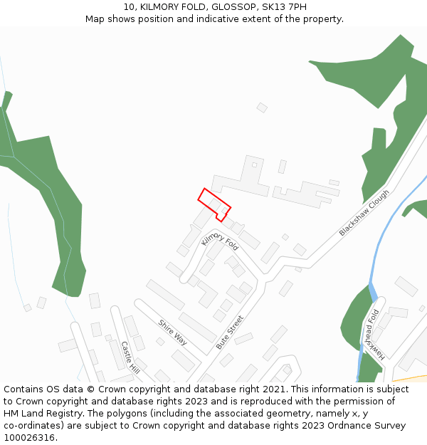 10, KILMORY FOLD, GLOSSOP, SK13 7PH: Location map and indicative extent of plot