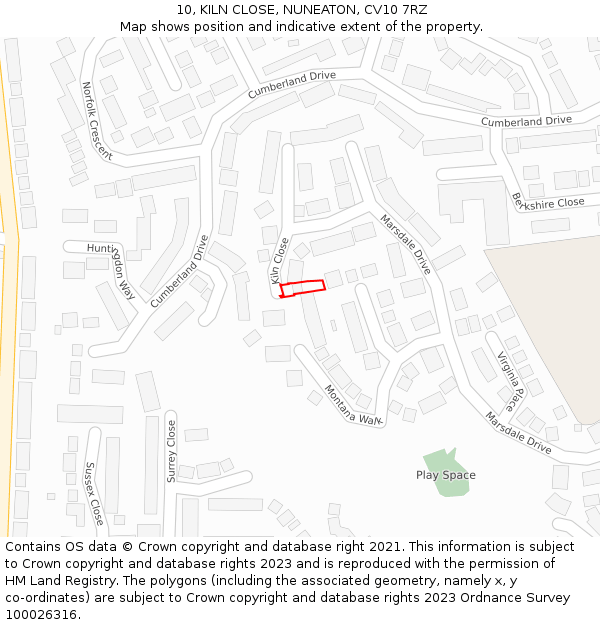 10, KILN CLOSE, NUNEATON, CV10 7RZ: Location map and indicative extent of plot