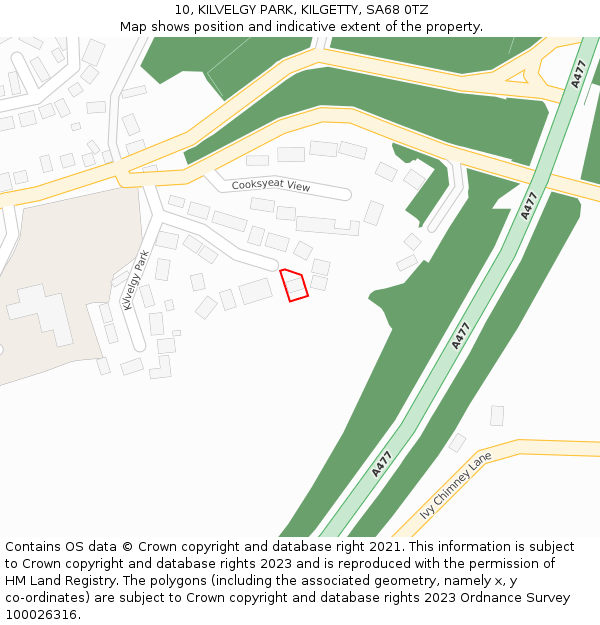 10, KILVELGY PARK, KILGETTY, SA68 0TZ: Location map and indicative extent of plot