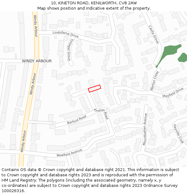 10, KINETON ROAD, KENILWORTH, CV8 2AW: Location map and indicative extent of plot