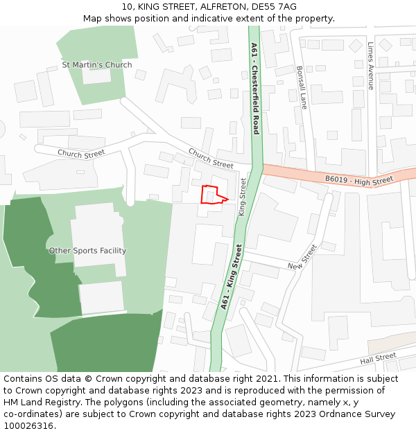 10, KING STREET, ALFRETON, DE55 7AG: Location map and indicative extent of plot