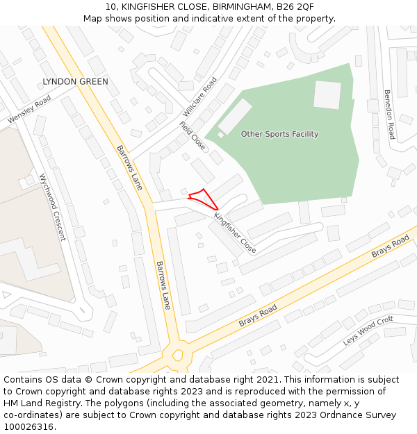 10, KINGFISHER CLOSE, BIRMINGHAM, B26 2QF: Location map and indicative extent of plot
