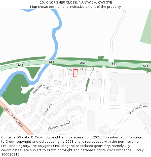 10, KINGFISHER CLOSE, NANTWICH, CW5 5YE: Location map and indicative extent of plot