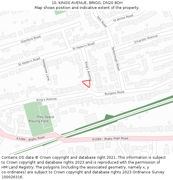 10, KINGS AVENUE, BRIGG, DN20 8DH: Location map and indicative extent of plot