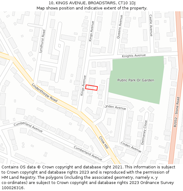 10, KINGS AVENUE, BROADSTAIRS, CT10 1DJ: Location map and indicative extent of plot