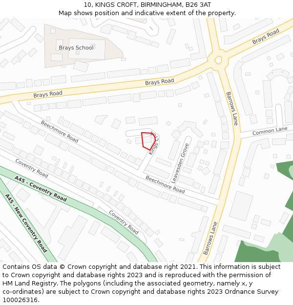 10, KINGS CROFT, BIRMINGHAM, B26 3AT: Location map and indicative extent of plot