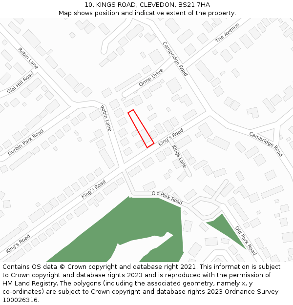 10, KINGS ROAD, CLEVEDON, BS21 7HA: Location map and indicative extent of plot