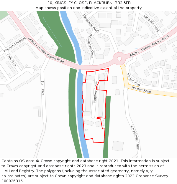 10, KINGSLEY CLOSE, BLACKBURN, BB2 5FB: Location map and indicative extent of plot