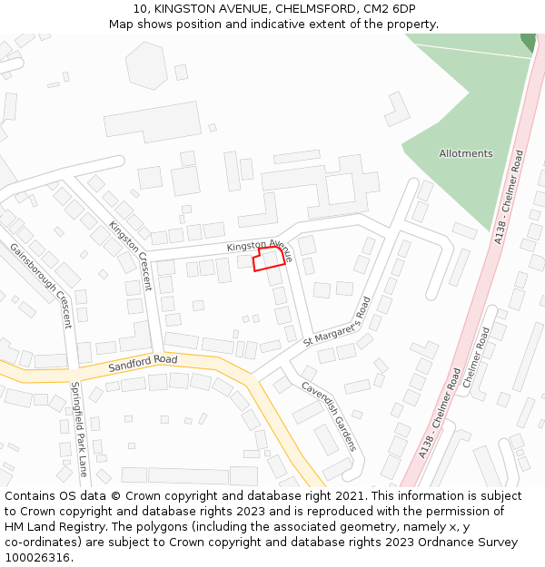 10, KINGSTON AVENUE, CHELMSFORD, CM2 6DP: Location map and indicative extent of plot