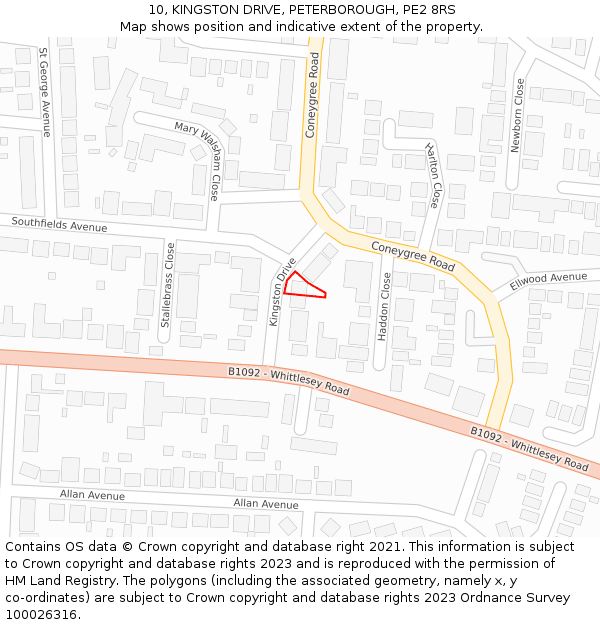 10, KINGSTON DRIVE, PETERBOROUGH, PE2 8RS: Location map and indicative extent of plot