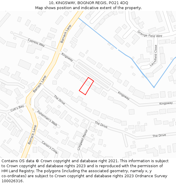 10, KINGSWAY, BOGNOR REGIS, PO21 4DQ: Location map and indicative extent of plot