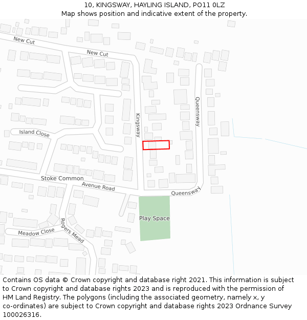 10, KINGSWAY, HAYLING ISLAND, PO11 0LZ: Location map and indicative extent of plot
