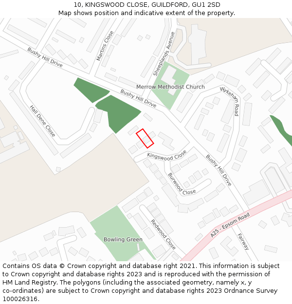 10, KINGSWOOD CLOSE, GUILDFORD, GU1 2SD: Location map and indicative extent of plot