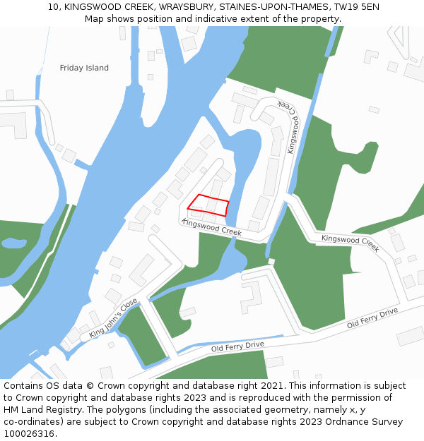 10, KINGSWOOD CREEK, WRAYSBURY, STAINES-UPON-THAMES, TW19 5EN: Location map and indicative extent of plot