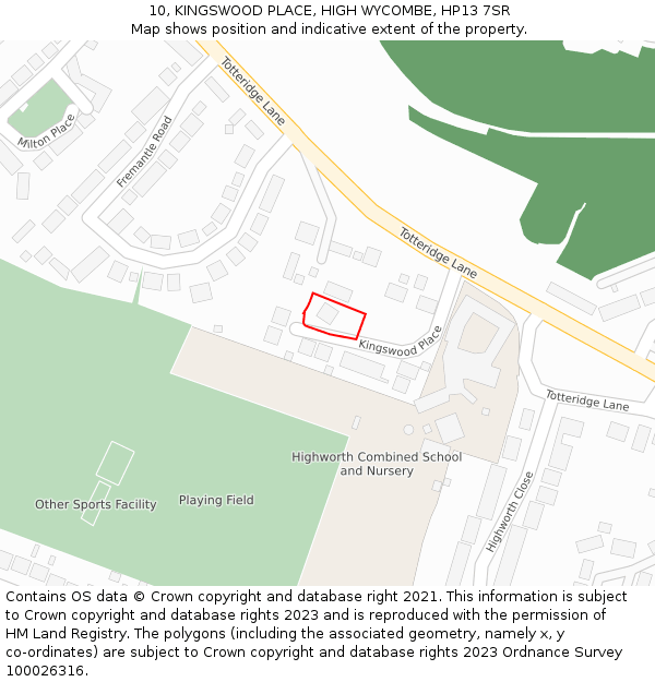 10, KINGSWOOD PLACE, HIGH WYCOMBE, HP13 7SR: Location map and indicative extent of plot