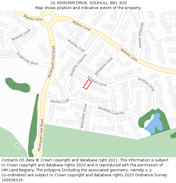 10, KINSHAM DRIVE, SOLIHULL, B91 3UG: Location map and indicative extent of plot