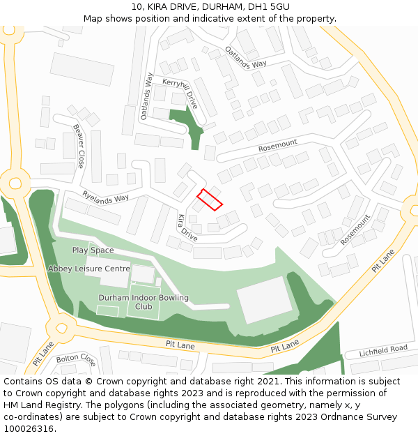 10, KIRA DRIVE, DURHAM, DH1 5GU: Location map and indicative extent of plot