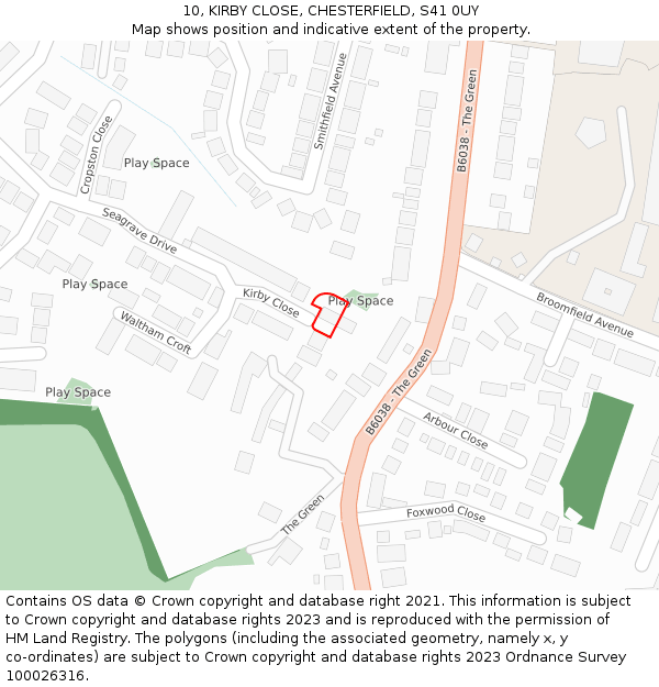 10, KIRBY CLOSE, CHESTERFIELD, S41 0UY: Location map and indicative extent of plot