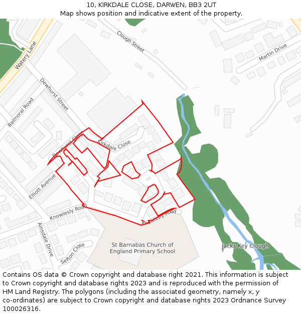 10, KIRKDALE CLOSE, DARWEN, BB3 2UT: Location map and indicative extent of plot