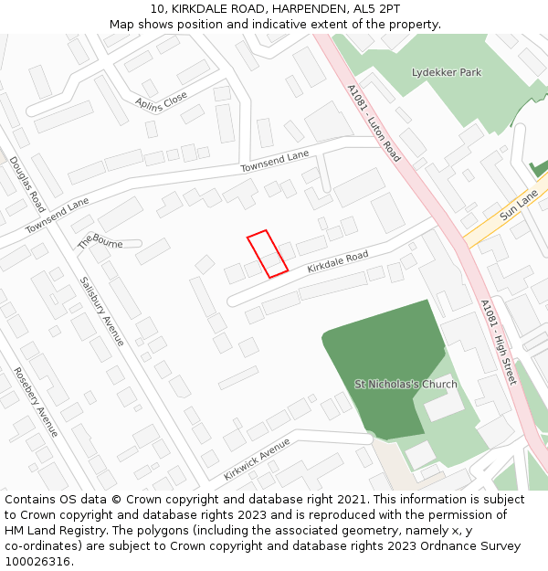 10, KIRKDALE ROAD, HARPENDEN, AL5 2PT: Location map and indicative extent of plot
