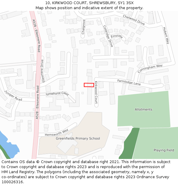 10, KIRKWOOD COURT, SHREWSBURY, SY1 3SX: Location map and indicative extent of plot