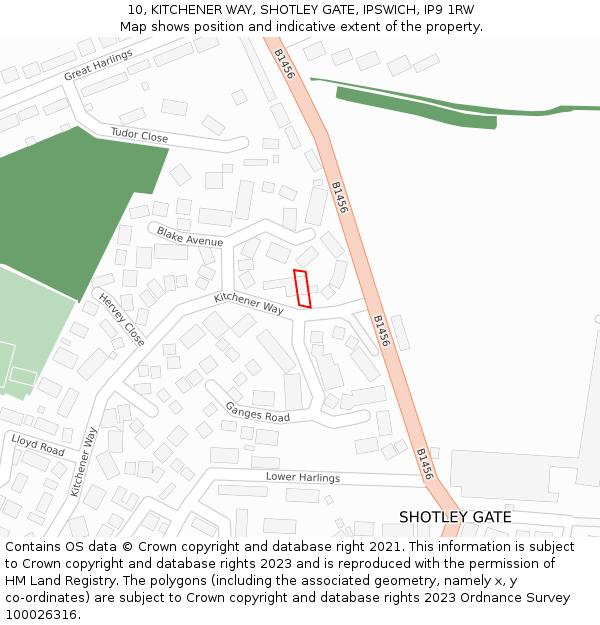 10, KITCHENER WAY, SHOTLEY GATE, IPSWICH, IP9 1RW: Location map and indicative extent of plot