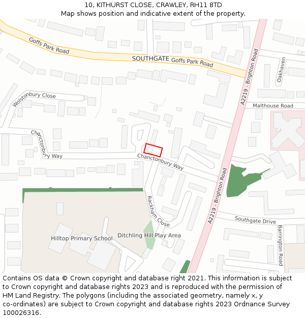 10, KITHURST CLOSE, CRAWLEY, RH11 8TD: Location map and indicative extent of plot