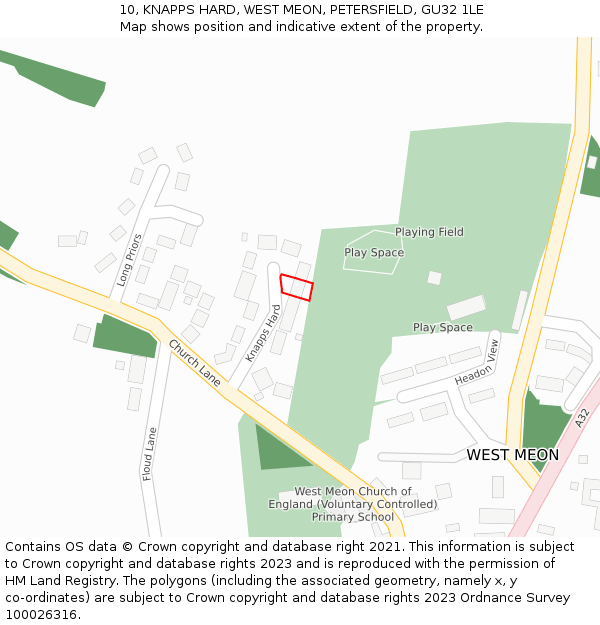 10, KNAPPS HARD, WEST MEON, PETERSFIELD, GU32 1LE: Location map and indicative extent of plot