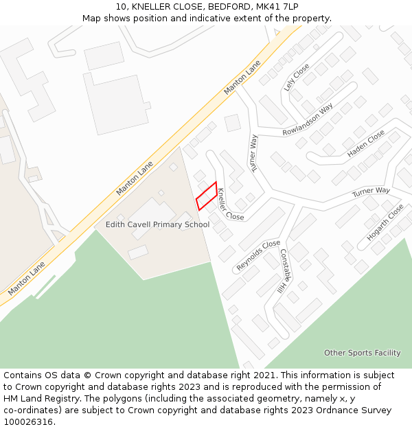 10, KNELLER CLOSE, BEDFORD, MK41 7LP: Location map and indicative extent of plot