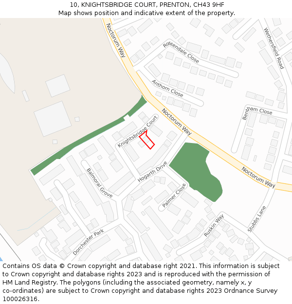 10, KNIGHTSBRIDGE COURT, PRENTON, CH43 9HF: Location map and indicative extent of plot