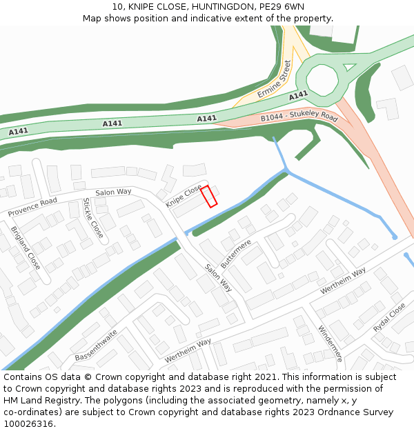 10, KNIPE CLOSE, HUNTINGDON, PE29 6WN: Location map and indicative extent of plot