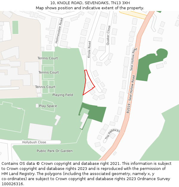 10, KNOLE ROAD, SEVENOAKS, TN13 3XH: Location map and indicative extent of plot