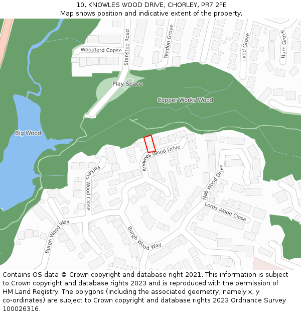 10, KNOWLES WOOD DRIVE, CHORLEY, PR7 2FE: Location map and indicative extent of plot