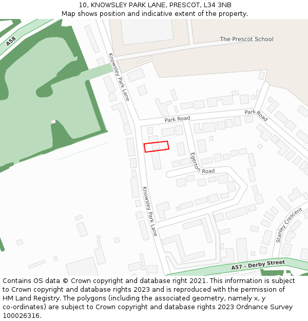 10, KNOWSLEY PARK LANE, PRESCOT, L34 3NB: Location map and indicative extent of plot