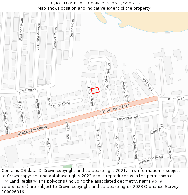 10, KOLLUM ROAD, CANVEY ISLAND, SS8 7TU: Location map and indicative extent of plot